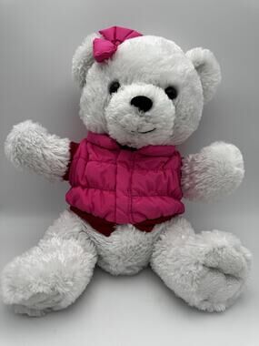 Dan Dee White Teddy Bear Pink Puffer Vest Plush 19”